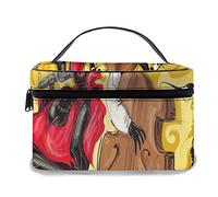 Borsa per il trucco in pelle, design astratto di musica d'arte jazz, borse per il trucco portatili impermeabili