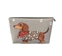 Borsa per il trucco in pelle di bassotto, borsa per il trucco da viaggio, carina, con cucciolo divertente, alla moda, con cerniera