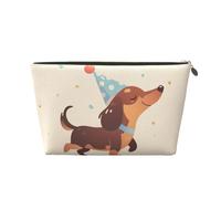 Borsa per il trucco in pelle di bassotto, borsa per il trucco da viaggio, carina, con cucciolo divertente, alla moda, con cerniera