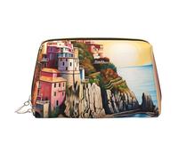 Borsa per il trucco in pelle di cervo, borsa da viaggio di grande capacità, articoli da toeletta a doppio scopo e borsa per il trucco, Cinque Terre Paesaggio, Taglia unica, Zaino per la scuola