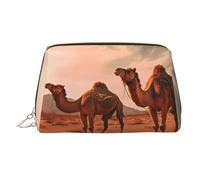 Borsa per il trucco in pelle di cervo, borsa da viaggio di grande capacità, articoli da toeletta a doppio scopo e borsa per il trucco, Cammelli Resto Deserto, Taglia unica, Zaino per la scuola