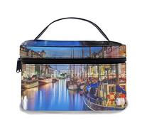 Borsa per il trucco in pelle, distretto dei divertimenti Danimarca Nyhavn Canal Copenhagen River Boats Shops Attraction, borse per il trucco portatili impermeabili