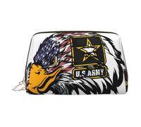 Borsa per il trucco in pelle dorata - Borsa per cosmetici da viaggio con stampa di aquila con bandiera americana dell'esercito americano da donna, piccolo organizer con manico, astuccio con cerniera
