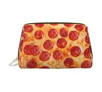 Borsa per il trucco in pelle dorata, con stampa 3D di pizza e peperoni, da donna, piccolo organizer con manico, astuccio con cerniera, Oro, Taglia unica