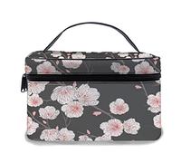 Borsa per il trucco in pelle, fiore di ciliegio, fiore floreale rosa giapponese, opere d'arte in stile asiatico con effetto pittorico, borse per il trucco portatili impermeabili