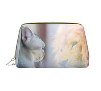 Borsa per il trucco in pelle, il gatto si guarda allo specchio, borsa da viaggio per articoli da toeletta da donna, borsa per il trucco, organizer per trucchi di grande capacità, graziosa custodia per