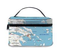 Borsa per il trucco in pelle, mappa stradale della Grecia altamente dettagliata di Atene che etichetta l'Atlante dell'Egeo, borse per il trucco portatili impermeabili