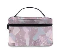 Borsa per il trucco in pelle, motivo in rame, cristallo astratto, lamina d'oro rosa dorata, pennello geometrico, glamour cristallino, borse per il trucco portatili impermeabili