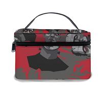 Borsa per il trucco in pelle, orrore decorativo con Frankenstein e schizzi di sangue su sfondo grigio, borse per il trucco portatili impermeabili