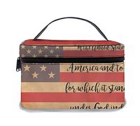 Borsa per il trucco in pelle, pegno di fedeltà della bandiera americana, borse per il trucco portatili impermeabili