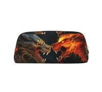 Borsa per il trucco in pelle per borsa da viaggio piccole borse portatili per donne uomini chic cool due combattimenti drago ruggente borsa cosmetica con cerniera astuccio per matite estetico