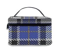 Borsa per il trucco in pelle, plaid tartan Hannay del clan scozzese scozzese blu, borse per il trucco portatili impermeabili