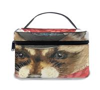 Borsa per il trucco in pelle, simpatico ed elegante disegno ad acquerello di procione natalizio, borse per il trucco portatili impermeabili