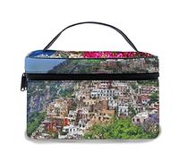 Borsa per il trucco in pelle, splendido scenario della Costiera Amalfitana d'Italia Positano, borse per il trucco portatili impermeabili