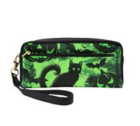 Borsa per il trucco in pelle stampata con fantasma horror horror nero verde con cinturino da polso borsa portatile da viaggio borsa organizer per cosmetici per donne