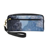 Borsa per il trucco in pelle stampata con scogliera canadese Smokey Mountain Cliff con cinturino da polso borsa da viaggio portatile borsa organizer per cosmetici per donne