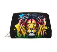 Borsa per il trucco in pelle stile Rasta Reggae giamaicano con leone di Giuda, astuccio cosmetico leggero e portatile con cerniera, ideale per i viaggi e come beauty case.