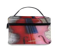 Borsa per il trucco in pelle, strumento a violino Musical Still Life Strings Violino Wood Mood Chamber Sound Tone, Borse per trucco portatili impermeabili