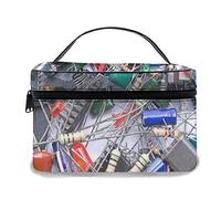 Borsa per il trucco in pelle, texture di sfondo di componenti elettronici, borse per il trucco portatili impermeabili