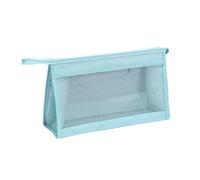 Borsa per il trucco in rete per articoli da toeletta per cosmetici da viaggio Borsa a tinta unita Trucco impermeabile per la cura personale Organizer da viaggio, Blu, Bellezza di massa