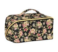 Borsa per il trucco in stile barocco retrò con fiori beige alla moda con divisori eleganti borse per il trucco da donna con scomparti e manico