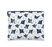 Borsa per il trucco in stile nautico ad acquerello, con design a razza marina, borsa da viaggio per donne, elegante organizer con cerniera per spiaggia, vacanze estive, Navy, 7x9 Inch, Pastinaca
