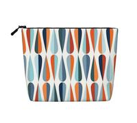 Borsa per il trucco in stile retrò moderno di metà secolo con forme a goccia, per uso quotidiano, in canapa finta, organizer da viaggio per articoli da toeletta di grande capacità, resistente