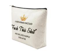 Borsa per il trucco in tela di cotone, divertente astuccio per cosmetici, regalo per donne, regalo di compleanno, amicizia, viaggio per lei con citazione ispiratrice A Wise Woman Once Said, bianco