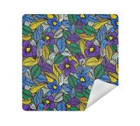 Borsa per il trucco in tessuto adesivo magico organizer per trucchi 35,8 x 33,8 cm, organizer per cosmetici da viaggio, Fiori viola-blu, 21.7x21.7in