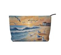 Borsa per il trucco in velluto a coste Birds on the beach con fodera robusta per viaggi e uso quotidiano