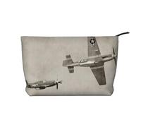 Borsa per il trucco in velluto a coste con aeroplano della Seconda Guerra Mondiale della Seconda Guerra Mondiale, Borsa da viaggio Borsa per cosmetici Grande, Nero , Taglia unica