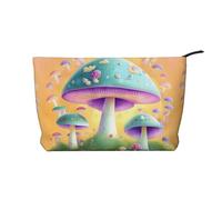 Borsa per il trucco in velluto a coste con chiusura a cerniera a fungo fantasia multifunzionale organizer 22 x 7 x 17 cm per viaggi, campeggio, vacanze, fitness, Nero , Taglia unica