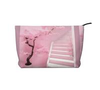 Borsa per il trucco in velluto a coste con chiusura a cerniera bianca in fiore di ciliegio organizer multifunzionale 22 x 7 x 17 cm per viaggi, campeggio, vacanze, fitness, Nero , Taglia unica