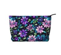 Borsa per il trucco in velluto a coste con chiusura a cerniera camelia viola organizer multifunzionale 22 x 7 x 17 cm per viaggi, campeggio, vacanze, fitness, Nero , Taglia unica