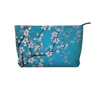 Borsa per il trucco in velluto a coste con chiusura a cerniera con fiori di ciliegio giapponesi, organizer multifunzione, 22 x 7 x 17 cm, per viaggi, campeggio, vacanze, fitness, Nero , Taglia unica