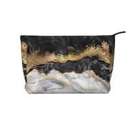 Borsa per il trucco in velluto a coste con chiusura a cerniera in lamina d'oro nera bianca e oro multifunzionale organizer 22x7x17 cm per viaggi campeggio vacanze fitness, Nero , Taglia unica