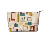 Borsa per il trucco in velluto a coste con chiusura a cerniera moderna metà secolo organizer multifunzionale 22 x 7 x 17 cm per viaggi, campeggio, vacanze, fitness, Nero , Taglia unica