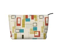 Borsa per il trucco in velluto a coste con chiusura a cerniera moderna metà secolo organizer multifunzionale 22 x 7 x 17 cm per viaggi, campeggio, vacanze, fitness, Nero , Taglia unica