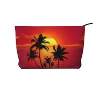 Borsa per il trucco in velluto a coste con chiusura a cerniera tropicale tramonto multifunzionale organizer 22 x 7 x 17 cm per viaggi campeggio vacanze fitness, Nero , Taglia unica