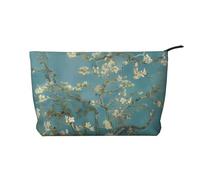 Borsa per il trucco in velluto a coste con fiori di mandorlo - Versatile astuccio cosmetico con cerniera per uso quotidiano e organizer da viaggio, Nero , Taglia unica