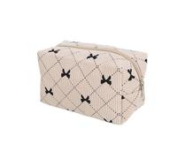 Borsa per il trucco in velluto a coste con grazioso fiocco, borsa cosmetica portatile di grande capacità per donne e ragazze, organizer per articoli da toeletta da viaggio con cerniera per pennelli e