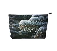 Borsa per il trucco in velluto a coste con motivo invernale con albero di abete rosso, borsa organizer da viaggio, borsa per cosmetici, grande tasca aperta, Nero , Taglia unica