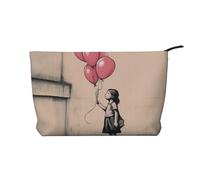 Borsa per il trucco in velluto a coste con palloncini e scritta "There is Always Hope and Girl", borsa organizer da viaggio grande, Nero , Taglia unica