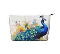 Borsa per il trucco in velluto a coste con pittura ad acquerello di pavone borsa organizer da viaggio borsa cosmetica grande sacchetto ampio aperto, Nero , Taglia unica