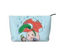 Borsa per il trucco in velluto a coste con semi di girasole e funghi con una fodera robusta per i viaggi e l'uso quotidiano