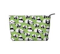 Borsa per il trucco in velluto a coste con sfondo verde con panda - Versatile astuccio cosmetico con cerniera per uso quotidiano e organizer da viaggio, Nero , Taglia unica