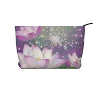 Borsa per il trucco in velluto a coste con stampa di animali della fattoria, borsa per cosmetici da viaggio, trousse per cosmetici, organizer per donne, mamme e ragazze, Fiore Di Loto Asiatico, Taglia