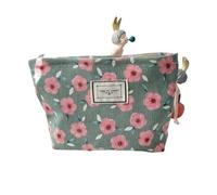 Borsa per il trucco in velluto a coste Organizer Frizione Retro Stampa Fiore Borsa Cosmetica Wash Donne Viaggio Make Up Pouch Beauty Toilet Storage Cases, E, Taglia unica