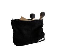 Borsa per il trucco in velluto a coste Organizer Frizione Retro Stampa Fiore Borsa Cosmetica Wash Donne Viaggio Make Up Pouch Beauty Toilet Storage Cases, Nero , Taglia unica