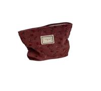 Borsa per il trucco in velluto a coste retrò leopardato con rossetto, mano nella mano, con borsa per il trasporto e la conservazione per donne, Rde Rose, M